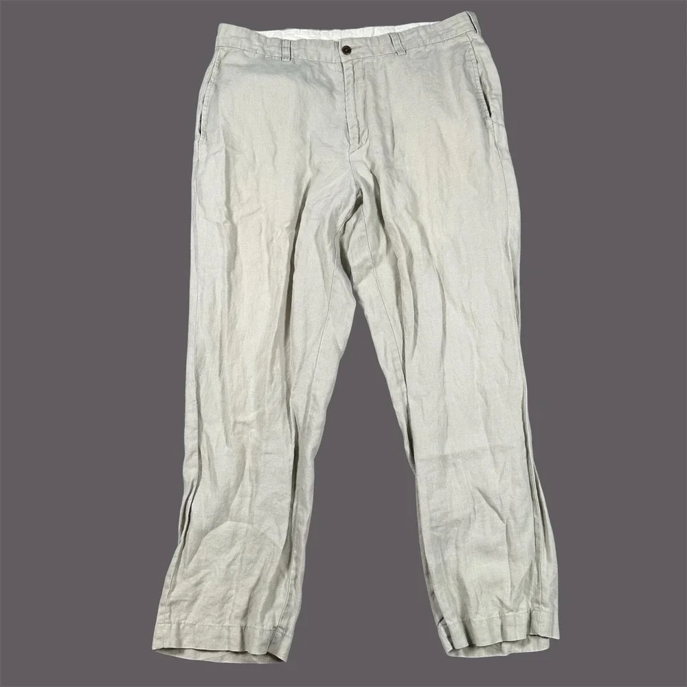 Brooks Brothers Pants Men's 35x27* Irish Linen Trousers Gray Flat Front Dress